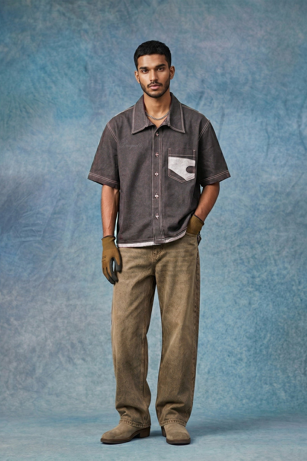 Cutline patch denim shirt